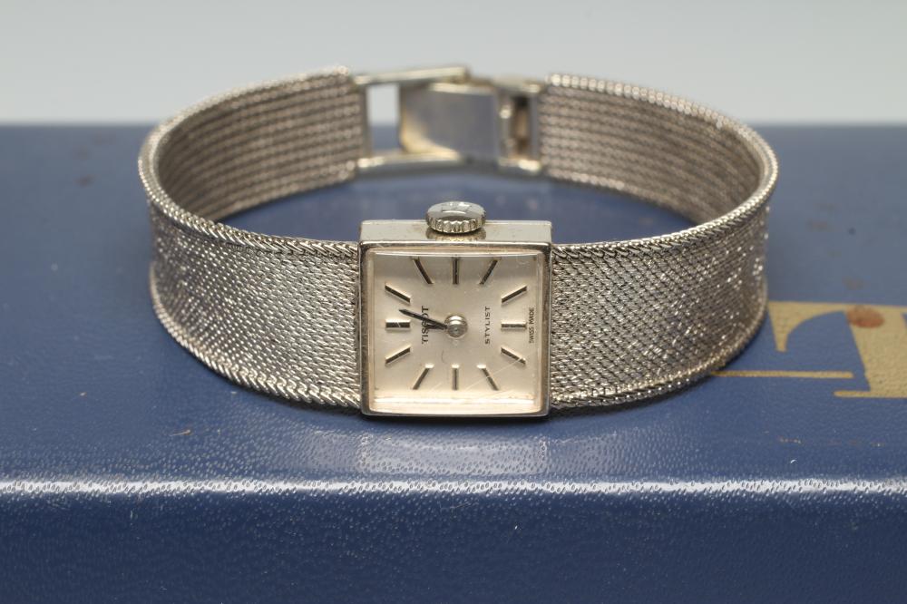 A LADY'S 9CT WHITE GOLD TISSOT STYLIST WRISTWATCH Image