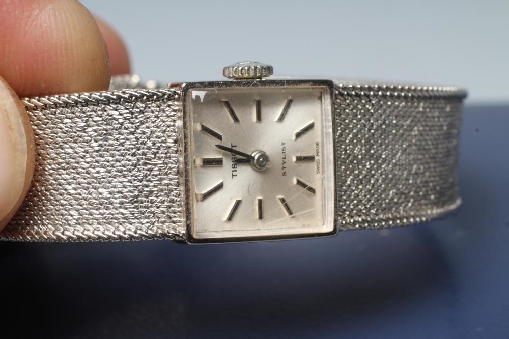 A LADY'S 9CT WHITE GOLD TISSOT STYLIST WRISTWATCH Image