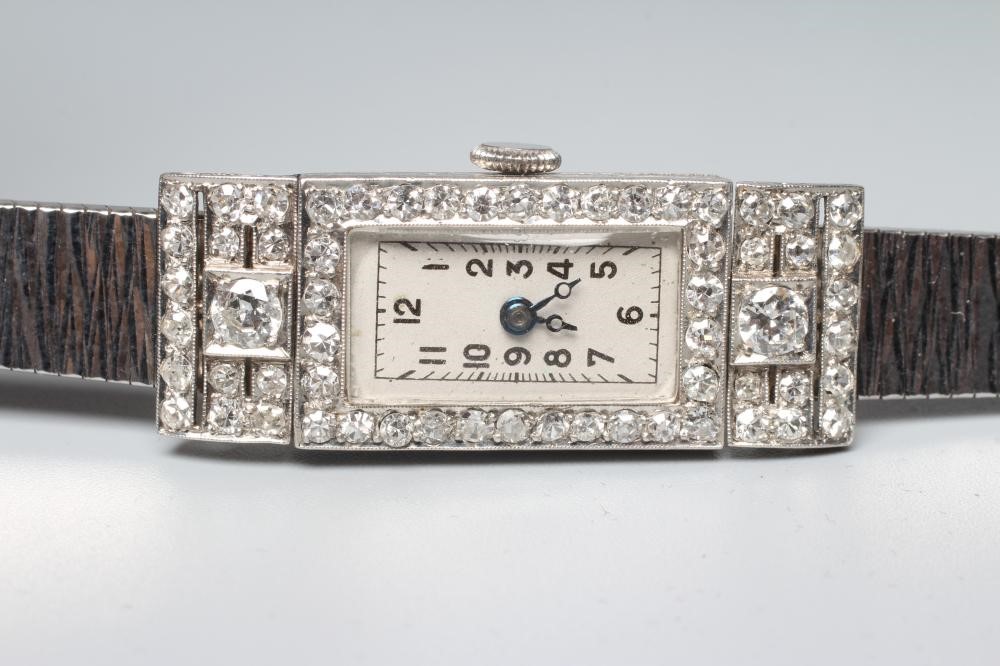 AN ART DECO DIAMOND SET PLATINUM COCKTAIL WATCH Image