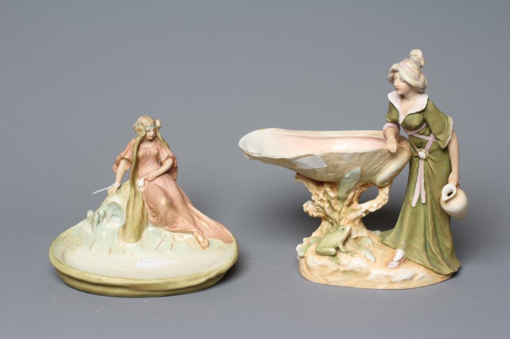 TWO ART NOUVEAU ROYAL DUX FIGURAL DISHES Image