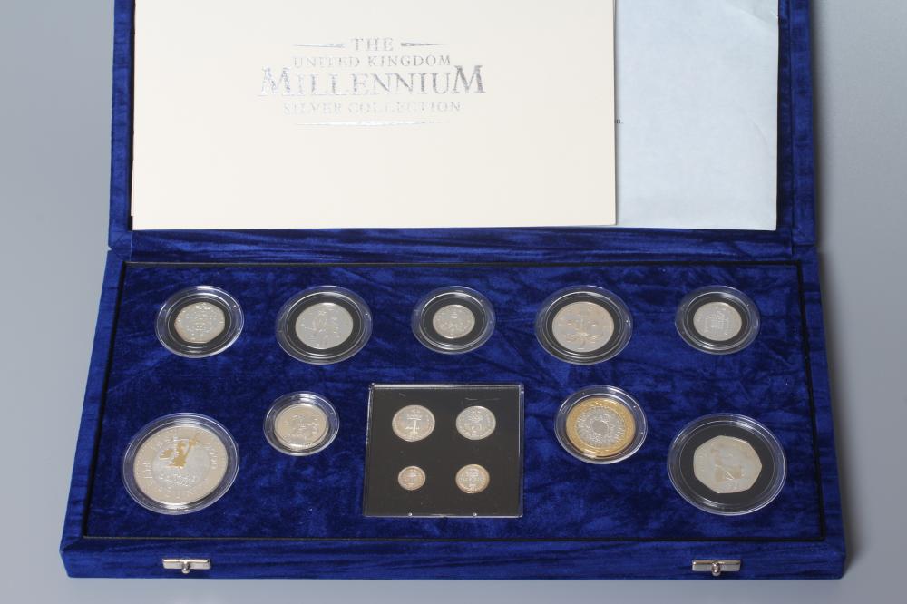 THE UNITED KINGDOM MILLENNIUM SILVER COIN COLLECTION, including maundy money, £5 coin and other Image
