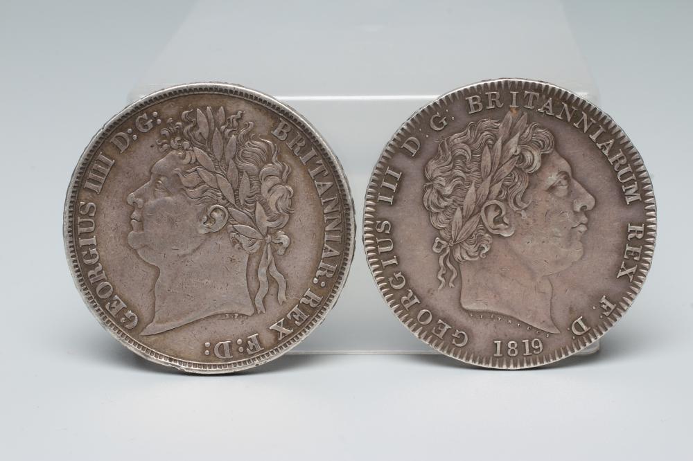A GEORGE III CROWN,1819, 28.2g, together with a George IV crown, 1821, 28g (2) Image