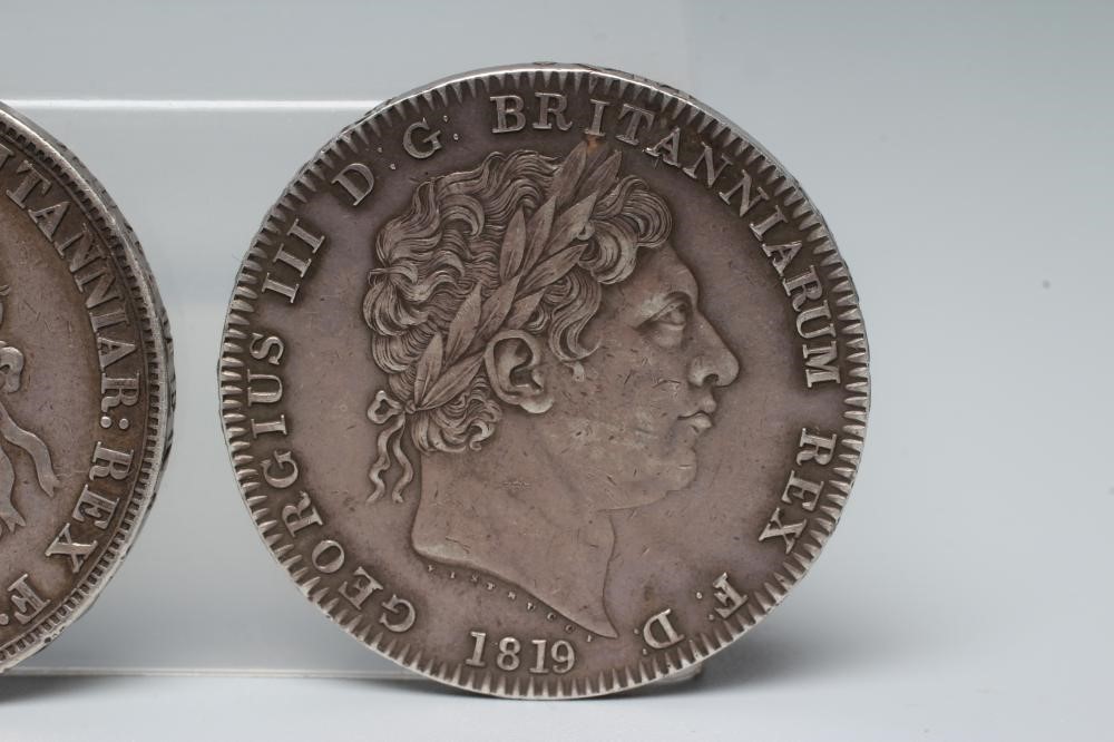A GEORGE III CROWN,1819, 28.2g, together with a George IV crown, 1821, 28g (2) Image