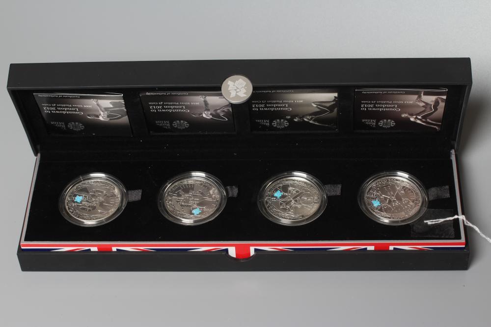 A SILVER FOUR £5 COIN "COUNTDOWN TO LONDON 2012" PIEDFORT SET, 2012, boxed Image