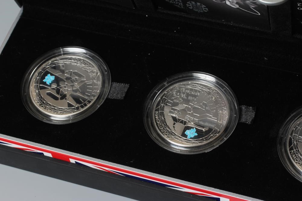 A SILVER FOUR £5 COIN "COUNTDOWN TO LONDON 2012" PIEDFORT SET, 2012, boxed Image