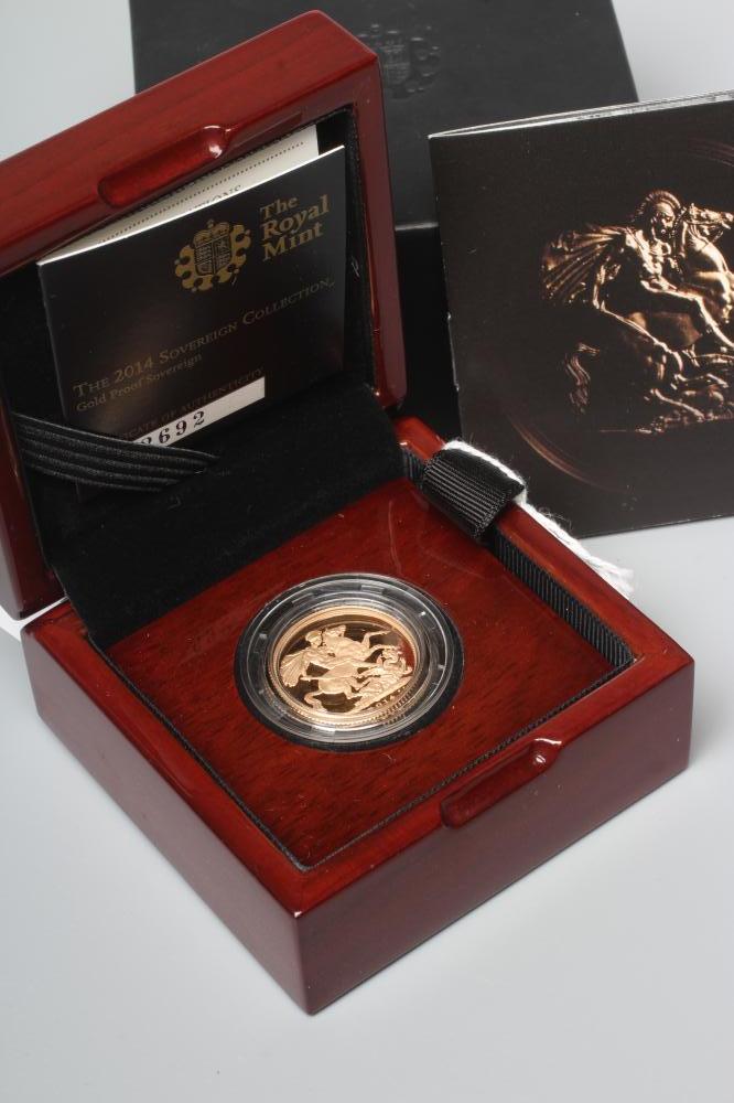 AN ELIZABETH II PROOF SOVEREIGN, 2014, in capsule, cased and boxed with certificate numbered 2692 Image