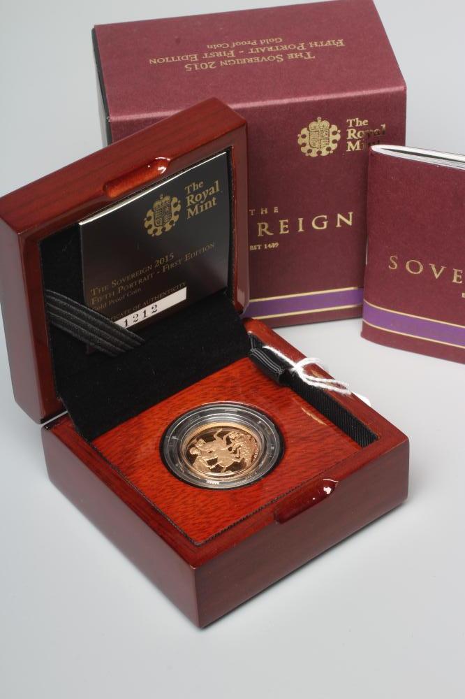 AN ELIZABETH II PROOF SOVEREIGN, 2015, in capsule, cased and boxed with certificate numbered 1212 Image