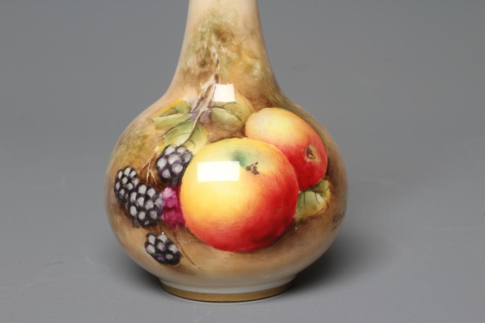 A ROYAL WORCESTER SMALL BOTTLE VASE, 1952, painted by R Smith with a still life vignette of two Image