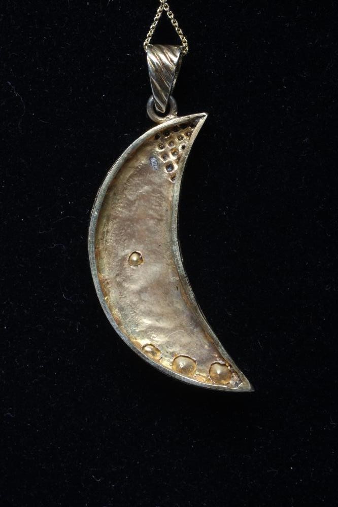 A DIAMOND SET SILVER GILT CRESCENT MOON BROOCH Image