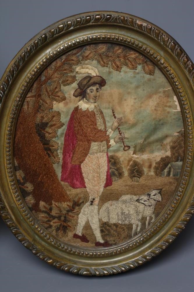 A REGENCY SILK EMBROIDERY worked with a young lady carrying Image