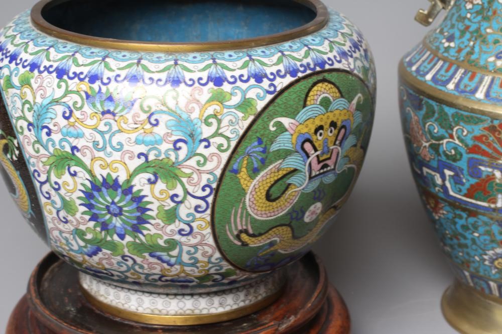 A COLLECTION OF EARLY 20TH CENTURY CHINESE BRASS CLOISONNE ENAMEL comprising of two jardinières Image
