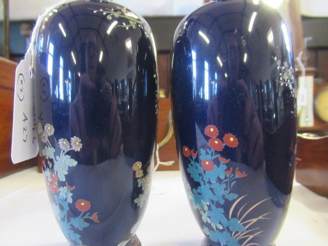 A PAIR OF JAPANESE CLOISONNE ENAMEL VASES, Mejii period, of baluster form decorated with exotic Image