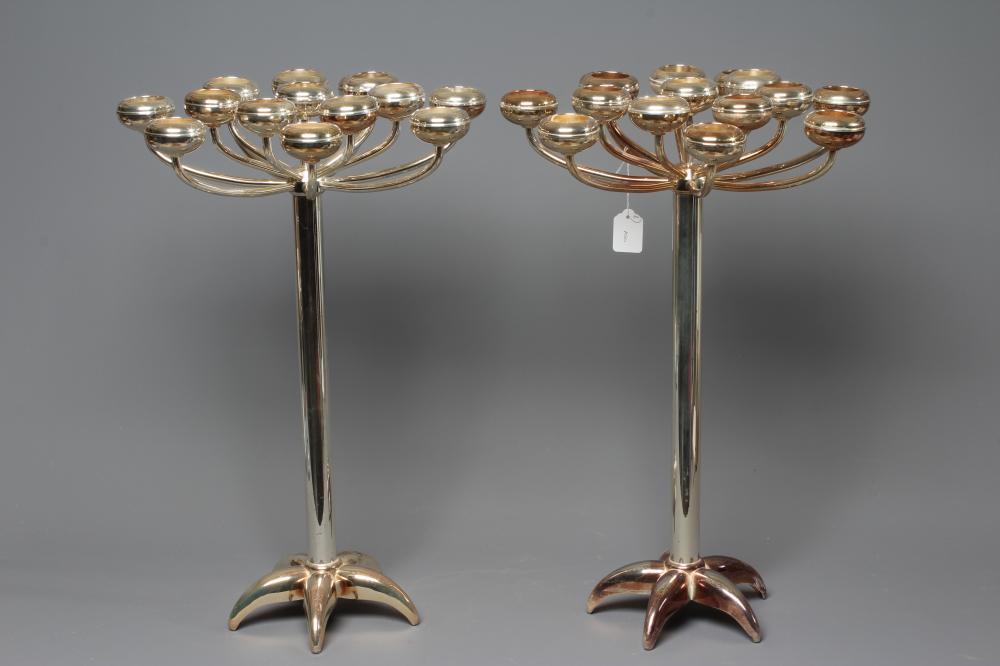 A PAIR OF FINK SILVER PLATE FIFTEEN LIGHT CANDELABRA, the shallow tea light holders on plain Image