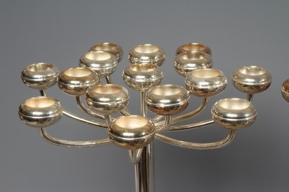 A PAIR OF FINK SILVER PLATE FIFTEEN LIGHT CANDELABRA, the shallow tea light holders on plain Image