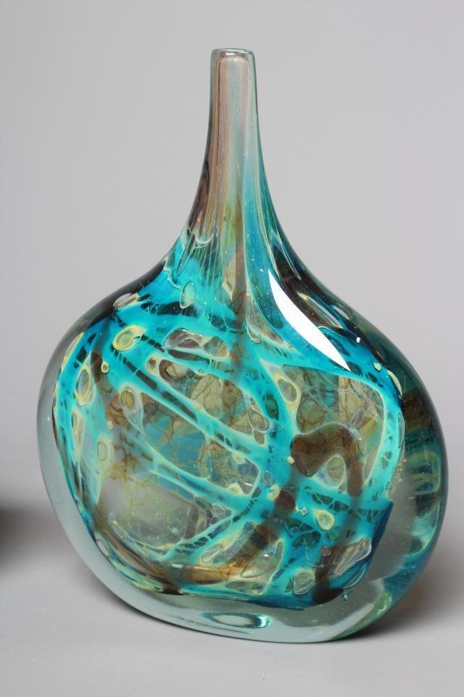A MDINA GLASS ICE CUT FISH VASE, 1975, with brown, amber and turquoise internal striations, Image