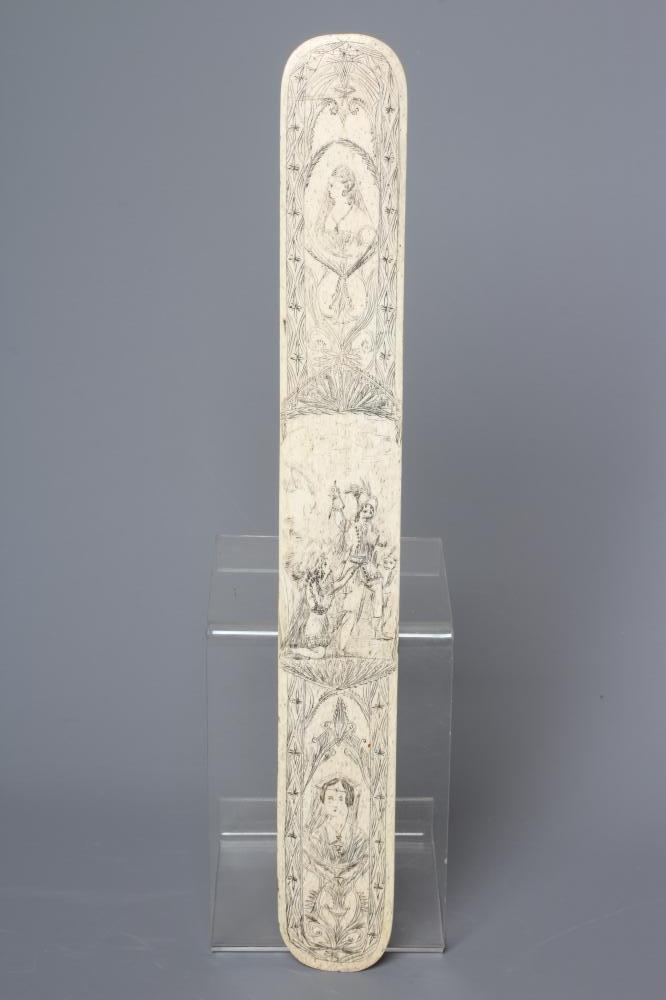 AN EARLY 19TH CENTURY BONE BUSK, the fascia incised and stained black with a brigand holding a loft Image