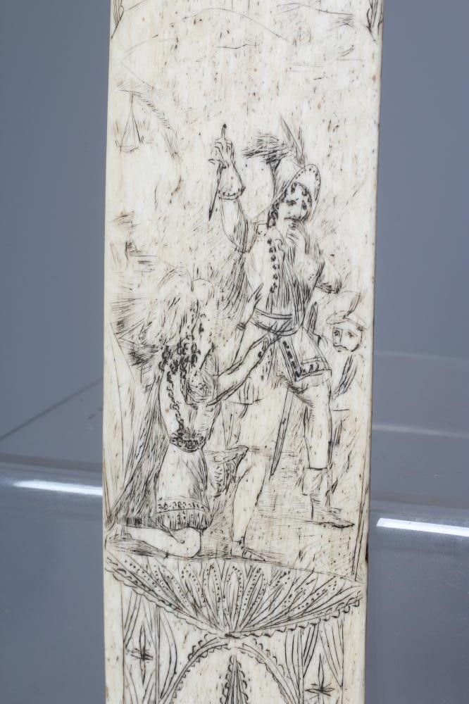 AN EARLY 19TH CENTURY BONE BUSK, the fascia incised and stained black with a brigand holding a loft Image