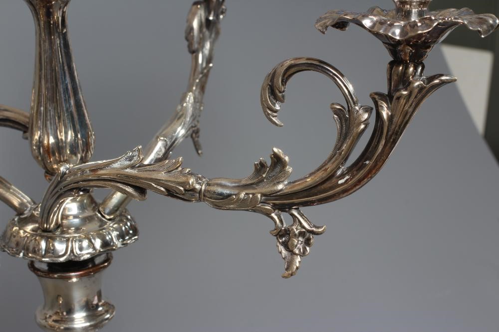 A LARGE PAIR OF VICTORIAN OLD SHEFFIELD PLATE FOUR BRANCH FIVE LIGHT CANDELABRA Image