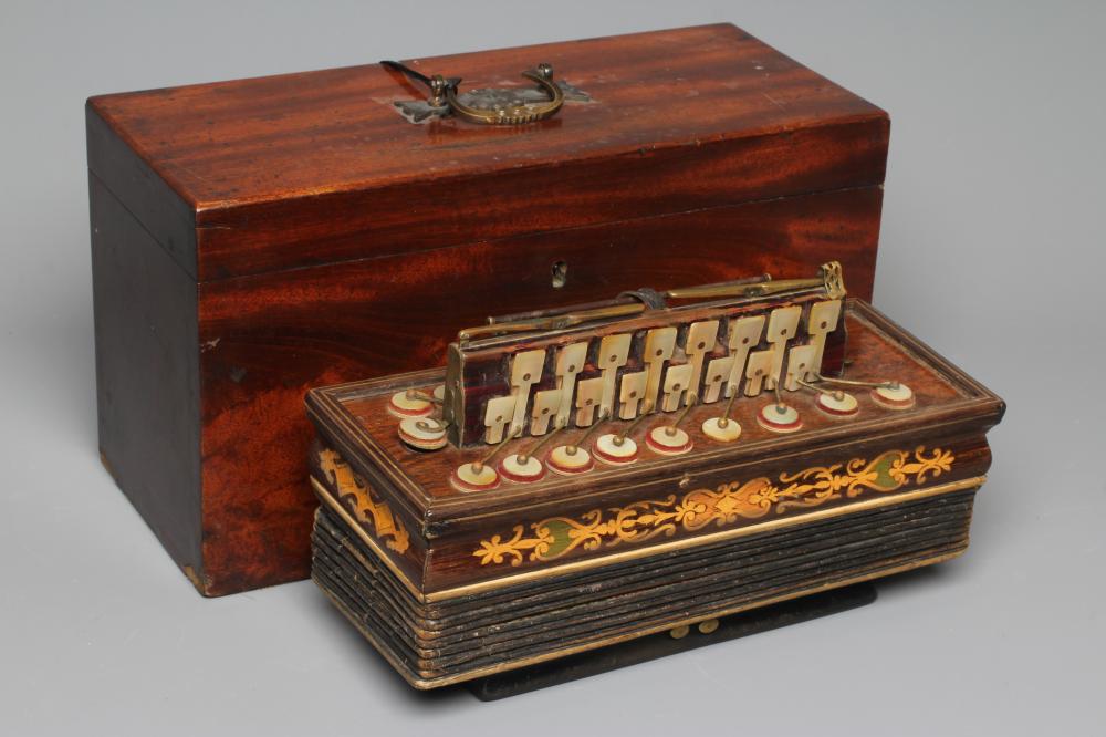 A LATE 19TH CENTURY W. WINROW AND SON ROSEWOOD AND INLAID FLUTINA ACCORDION Image