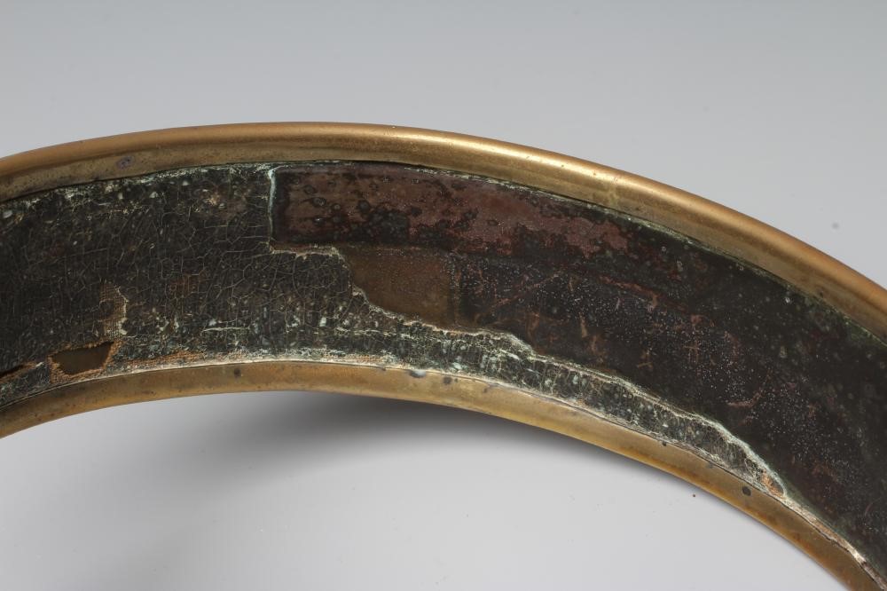 A LARGE 19TH CENTURY BRASS DOG COLLAR, un-named, plain circular with swivel loop and Victorian brass Image