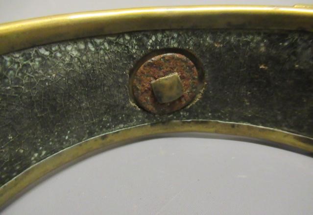 A LARGE 19TH CENTURY BRASS DOG COLLAR, un-named, plain circular with swivel loop and Victorian brass Image