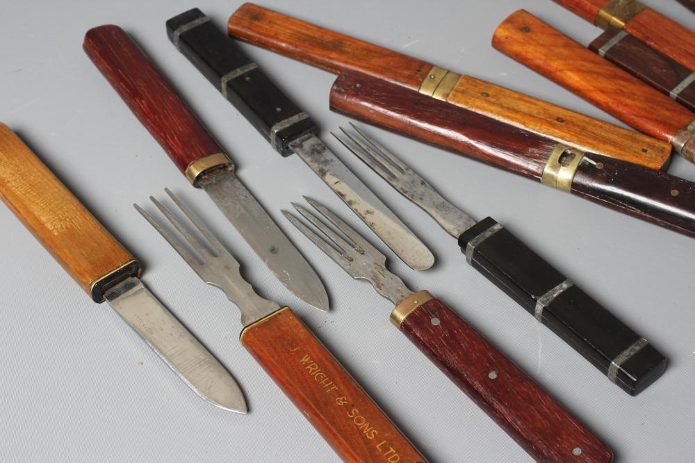 FOURTEEN LATE 19TH AND EARLY 20TH CENTURY OFFICER'S CAMPAIGN KNIFE AND FORK SETS Image