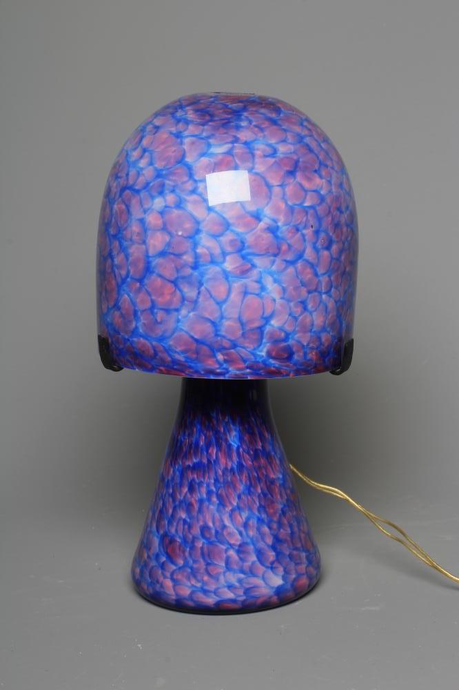 A VASART BLUE AND PINK MOTTLED GLASS LAMP BASE, mid 20th century, of conical form with high domed Image