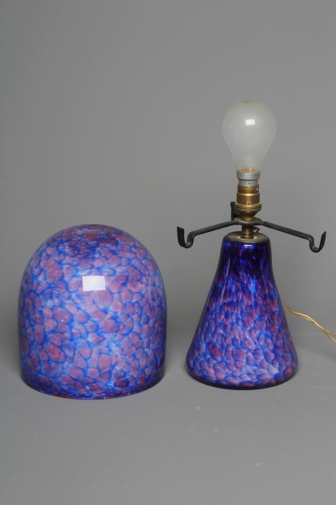 A VASART BLUE AND PINK MOTTLED GLASS LAMP BASE, mid 20th century, of conical form with high domed Image