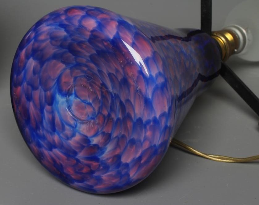 A VASART BLUE AND PINK MOTTLED GLASS LAMP BASE, mid 20th century, of conical form with high domed Image