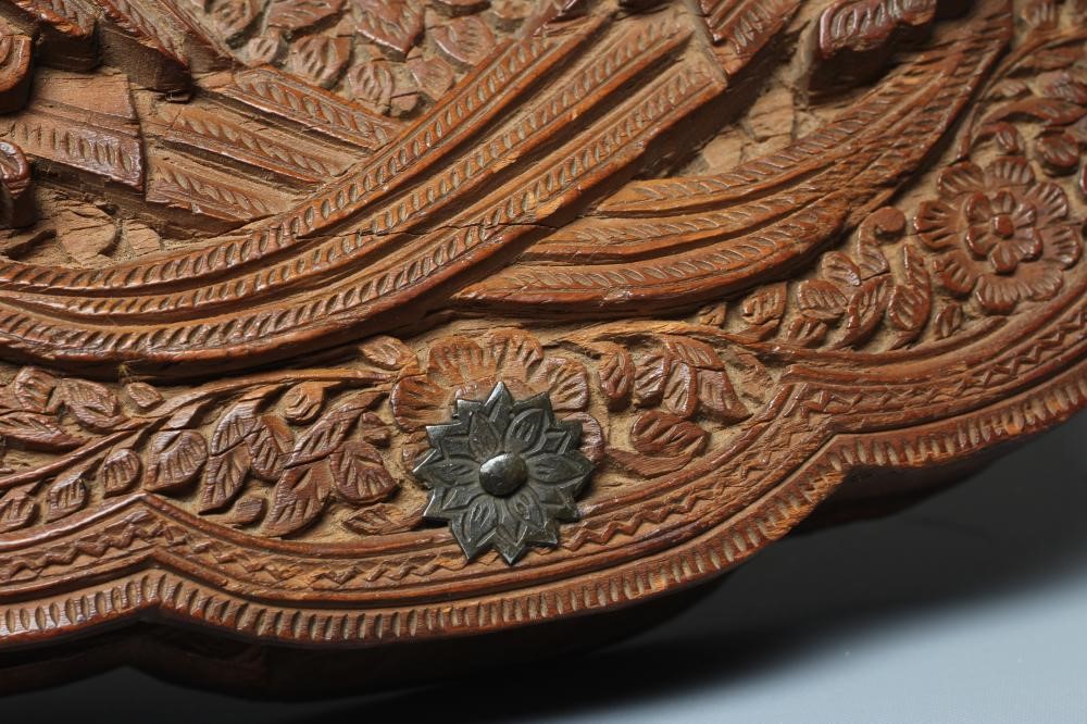 A 19TH CENTURY MYSORE CARVED SANDALWOOD FAN HANDLE with two parrots carved to each side and each Image