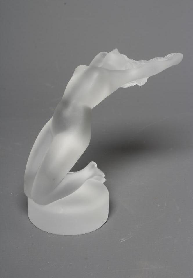 A LALIQUE "CHRYSIS" PAPERWEIGHT, modern, the frosted kneeling nude figure on cylindrical base, Image