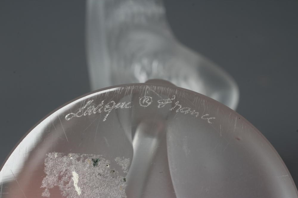 A LALIQUE "CHRYSIS" PAPERWEIGHT, modern, the frosted kneeling nude figure on cylindrical base, Image