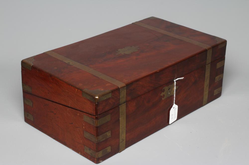 A 19TH CENTURY MAHOGANY BRASS BOUND CAMPAIGN WRITING SLOPE Image