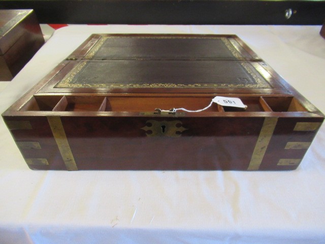 A 19TH CENTURY MAHOGANY BRASS BOUND CAMPAIGN WRITING SLOPE Image