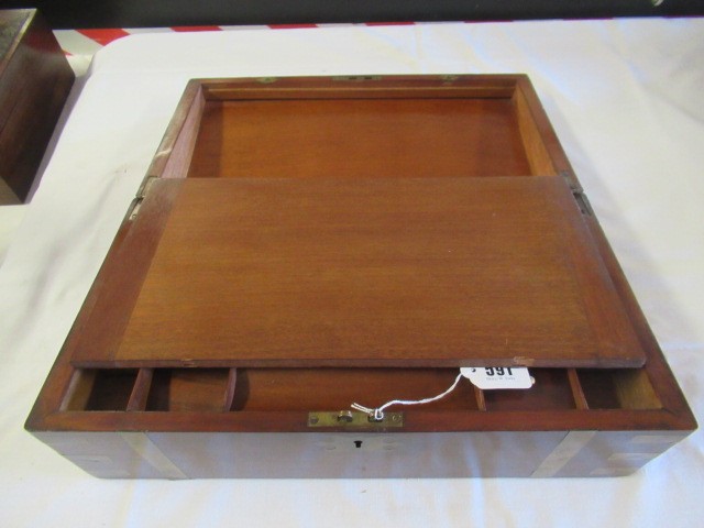 A 19TH CENTURY MAHOGANY BRASS BOUND CAMPAIGN WRITING SLOPE Image