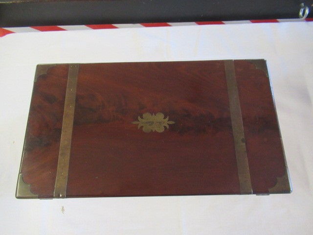A 19TH CENTURY MAHOGANY BRASS BOUND CAMPAIGN WRITING SLOPE Image