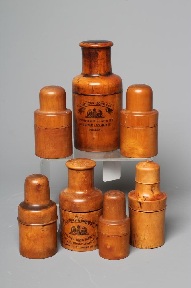 SEVEN VICTORIAN BOXWOOD APOTHECARY TRAVEL CASES Image