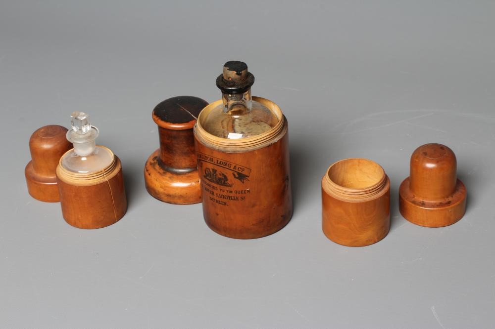 SEVEN VICTORIAN BOXWOOD APOTHECARY TRAVEL CASES Image