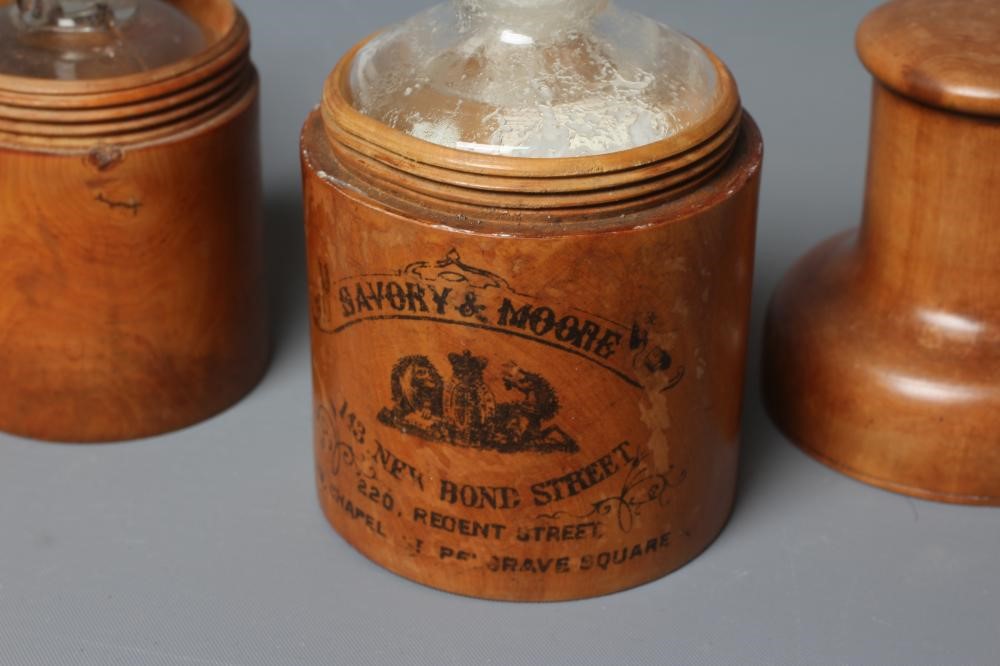 SEVEN VICTORIAN BOXWOOD APOTHECARY TRAVEL CASES Image