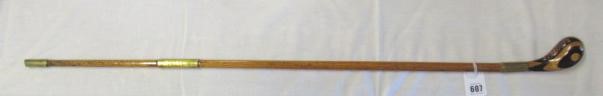 AN EARLY 20TH CENTURY MARQUETRY INLAID PISTOL GRIP WALKING STICK Image