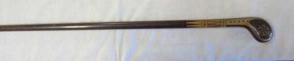 AN EARLY 20TH CENTURY MARQUETRY INLAID PISTOL GRIP WALKING STICK Image