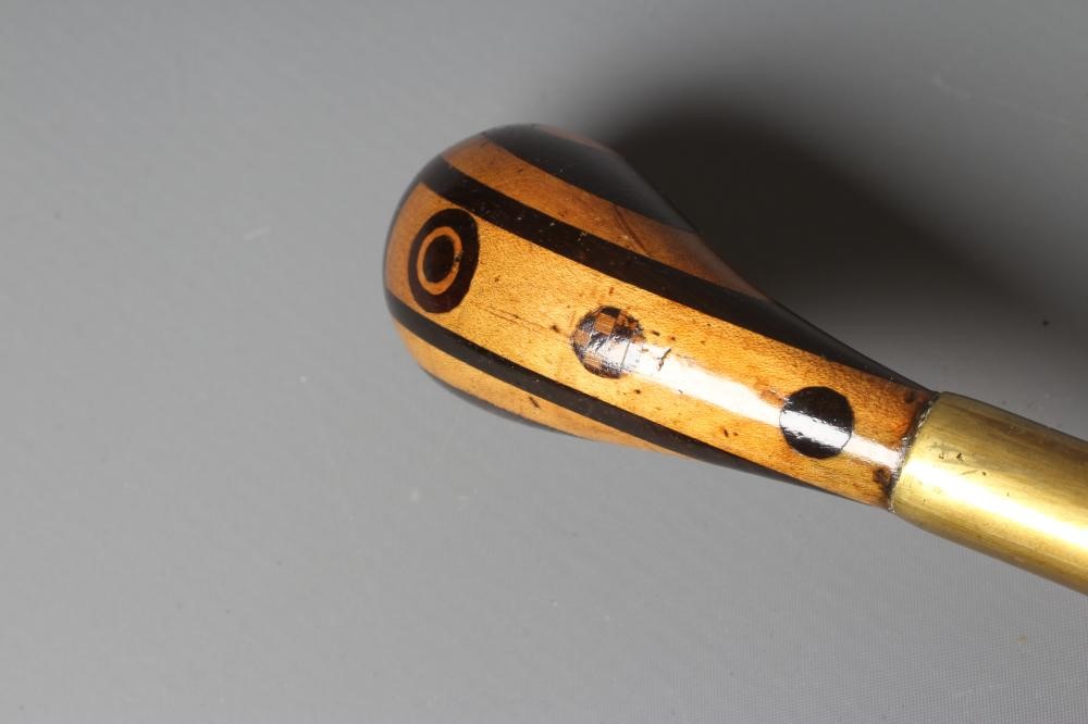 AN EARLY 20TH CENTURY MARQUETRY INLAID PISTOL GRIP WALKING STICK Image