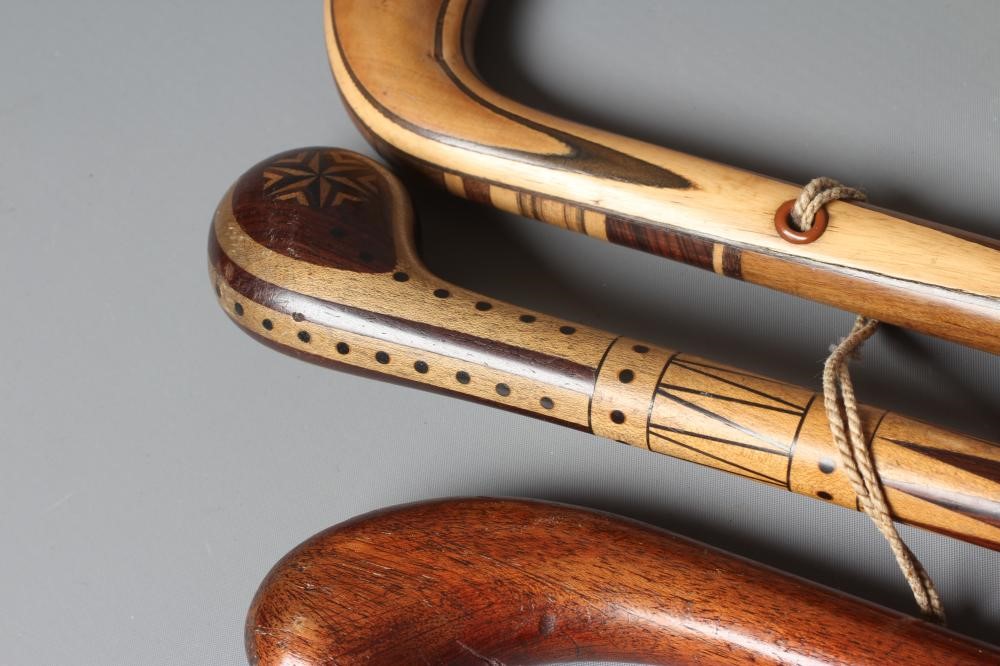 AN EARLY 20TH CENTURY MARQUETRY INLAID PISTOL GRIP WALKING STICK Image