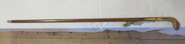 AN EARLY 20TH CENTURY MARQUETRY INLAID PISTOL GRIP WALKING STICK Image