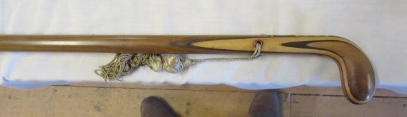 AN EARLY 20TH CENTURY MARQUETRY INLAID PISTOL GRIP WALKING STICK Image
