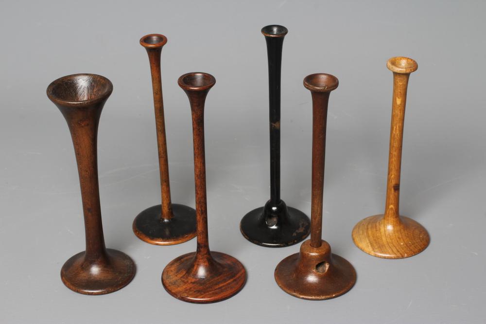 SIX 19TH CENTURY TREEN TRUMPET STETHOSCOPES, each 6 1/4" long Image