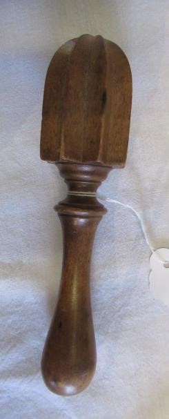 A COLLECTION OF 19TH CENTURY TREEN KITCHENALIA, comprising of a butter spoon, lemon squeezer, butter Image