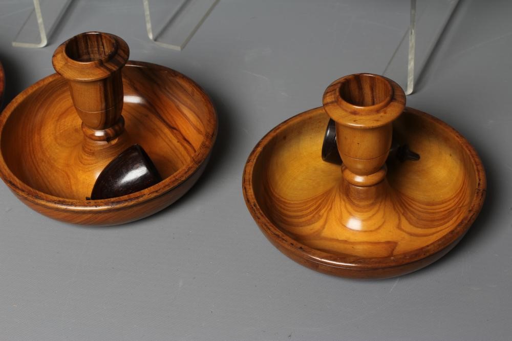 FOUR 19TH CENTURY TREEN BUN FORM TRAVELLING CANDLESTICKS Image