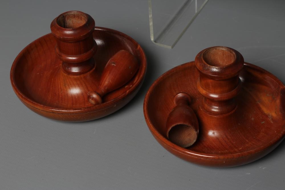 FOUR 19TH CENTURY TREEN BUN FORM TRAVELLING CANDLESTICKS Image