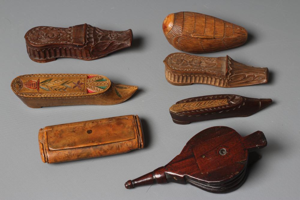 SEVEN 19TH CENTURY MINIATURE TREEN SNUFF BOXES Image